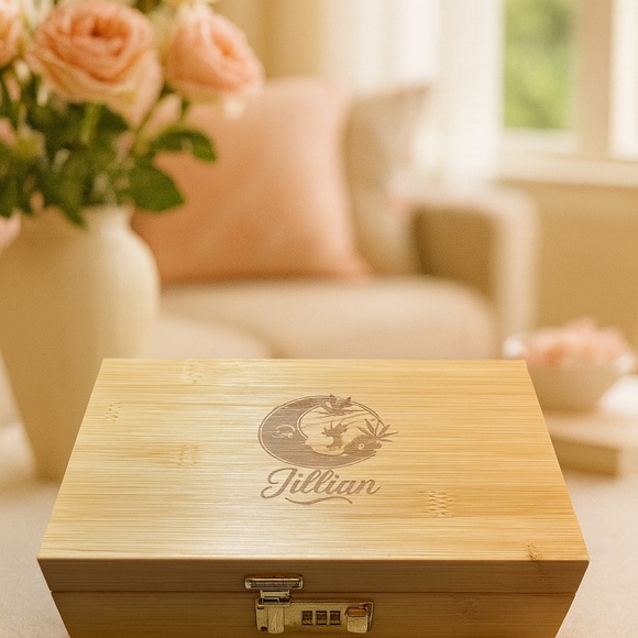 Custom personalized Engraved Bamboo smoking Stash storage box black color - Picture 4 of 10